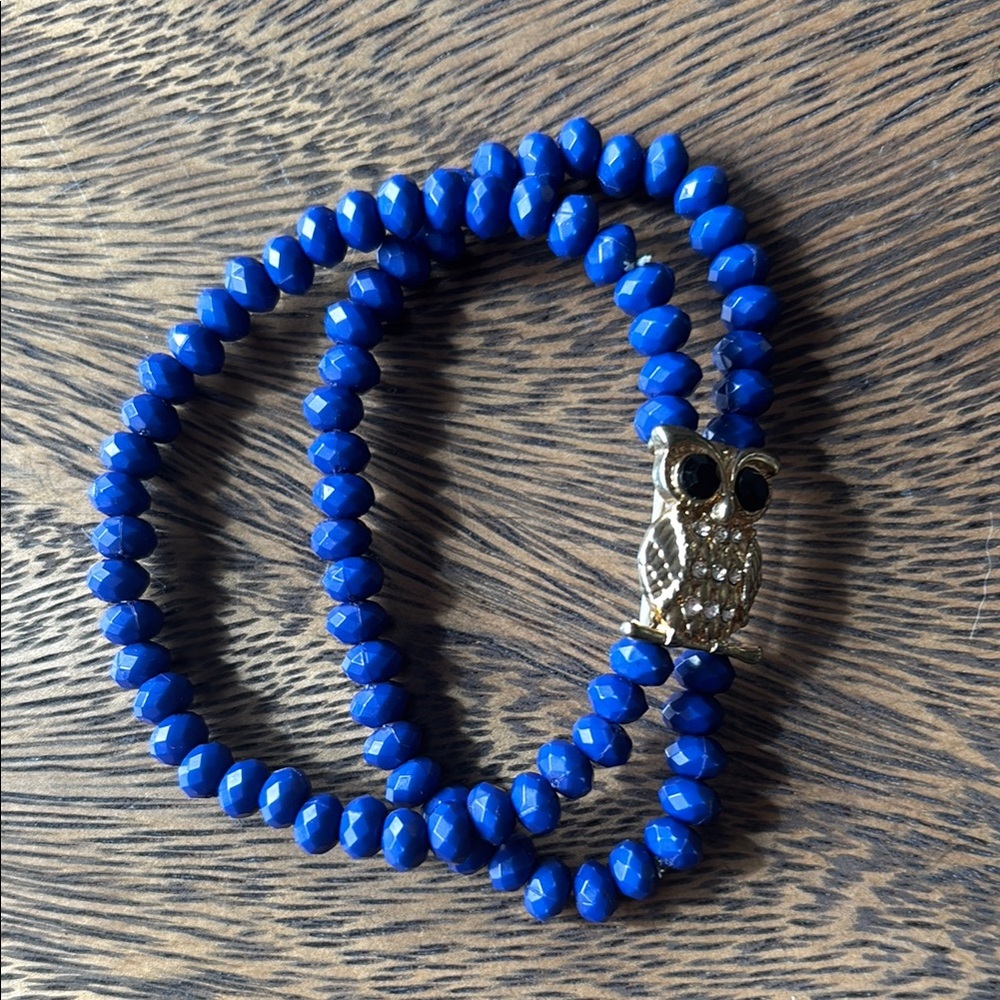 Blue Beaded Owl Bracelet